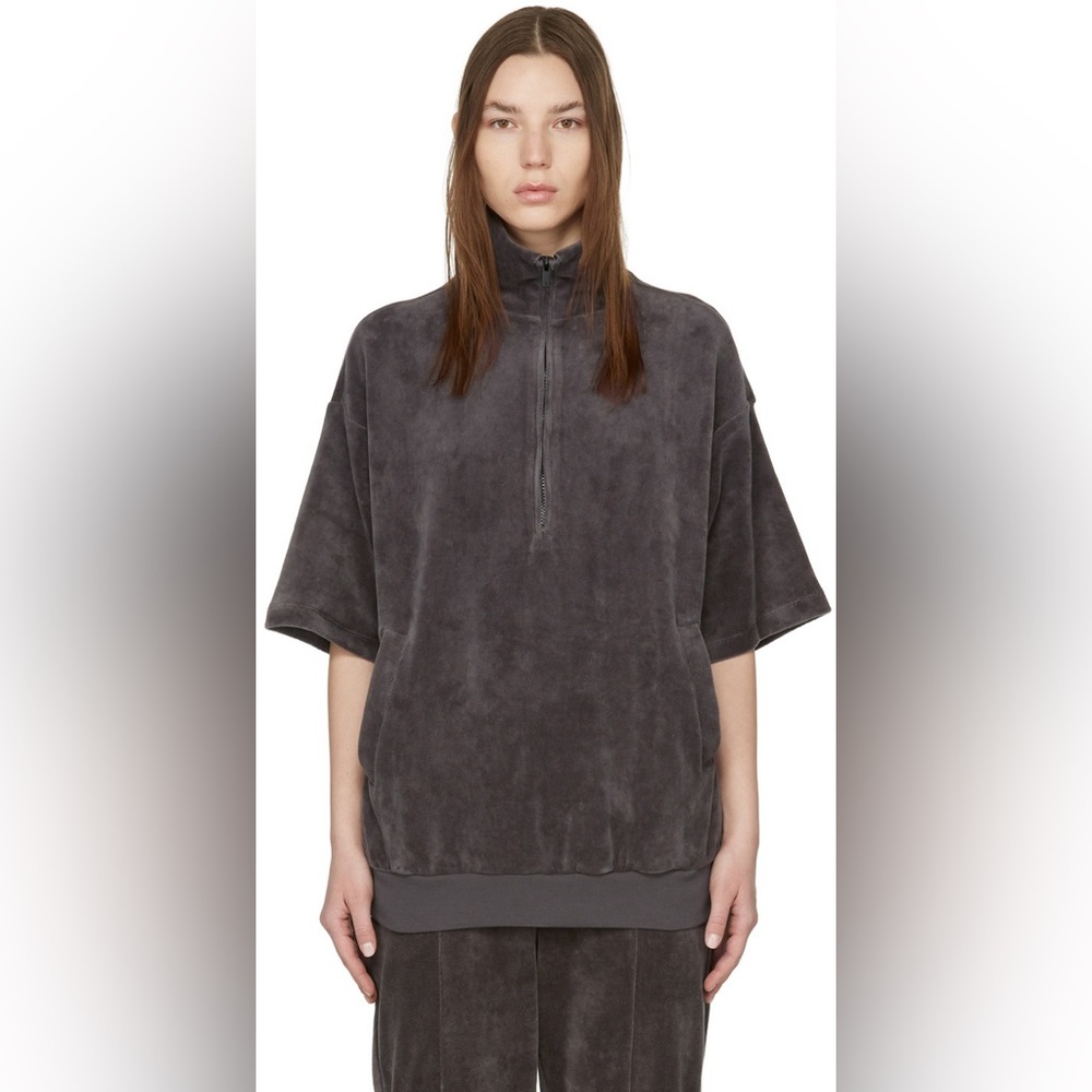 FEAR OF GOD ESSENTIALS WOMEN'S VELOUR MOCKNECK SHORT SLEEVE IRON Size L